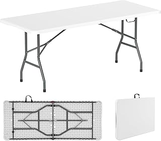 COSTWAY 5FT/6FT/8FT Folding Camping Table with Carrying Handle, Fold-in-half Portable Trestle Dining Picnic Table, Outdoor Indoor Kitchen Garden Patio Picnic BBQ Table (180 x 74 x 74 cm)
