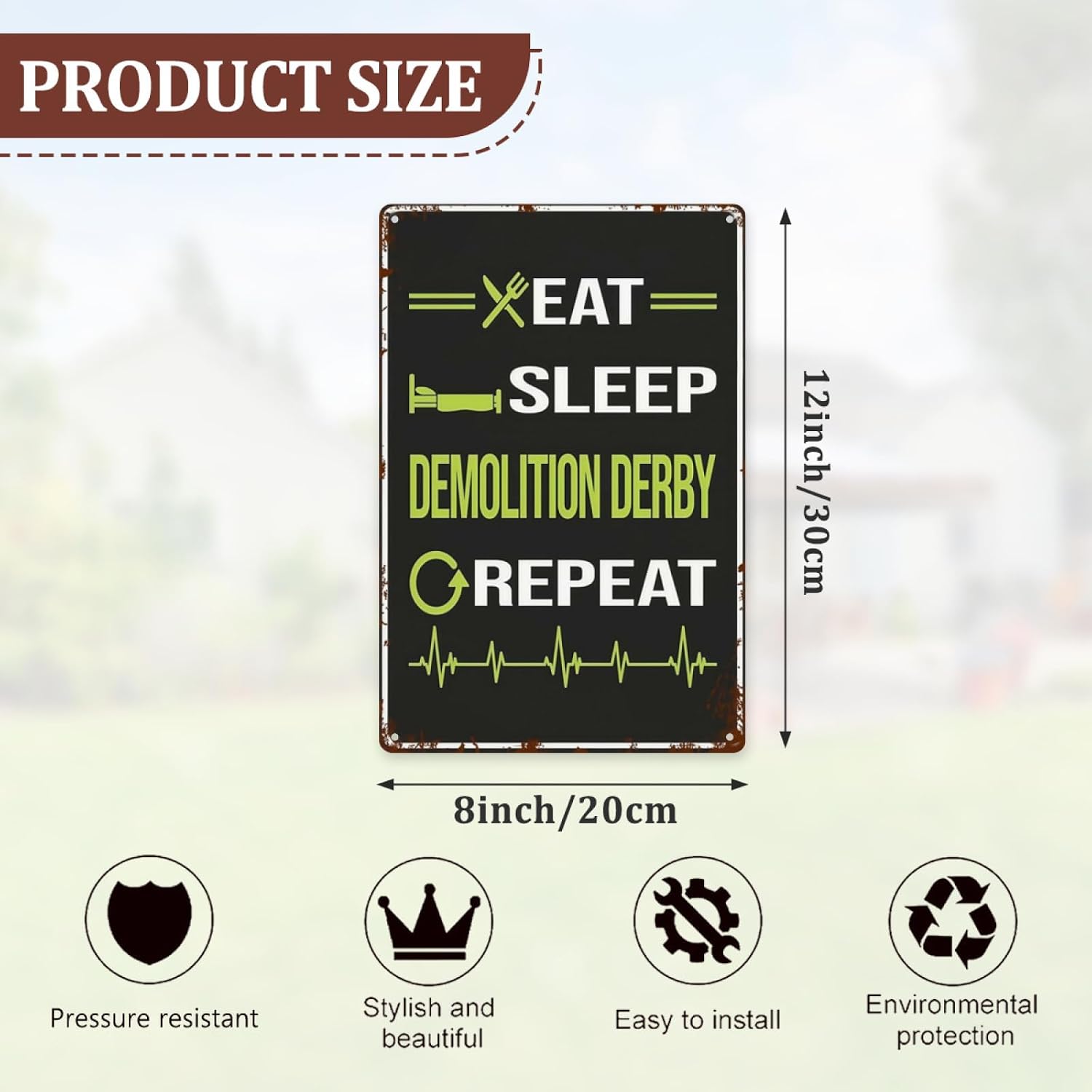 Wall Decor Living Room Eat Sleep Repeat Demolition Derby Bathroom Signs Decor Rustic Metal Wall Decor For Home,Yard,& Farmhouse With Happy Quotes And Funny Sayings 8X12inch