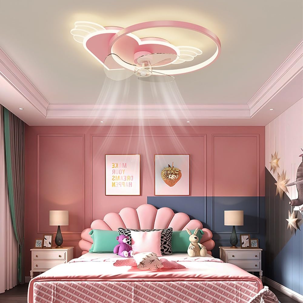 JOJOM Lámpara de Techo LED Regulable Lámpara de Techo Corazón Moderno Niños Lámpara Habitación Infantil con Mando a Distancia Niñas Dibujos Animados Niños Dormitorio Interior Decoración,Rosa,55cm