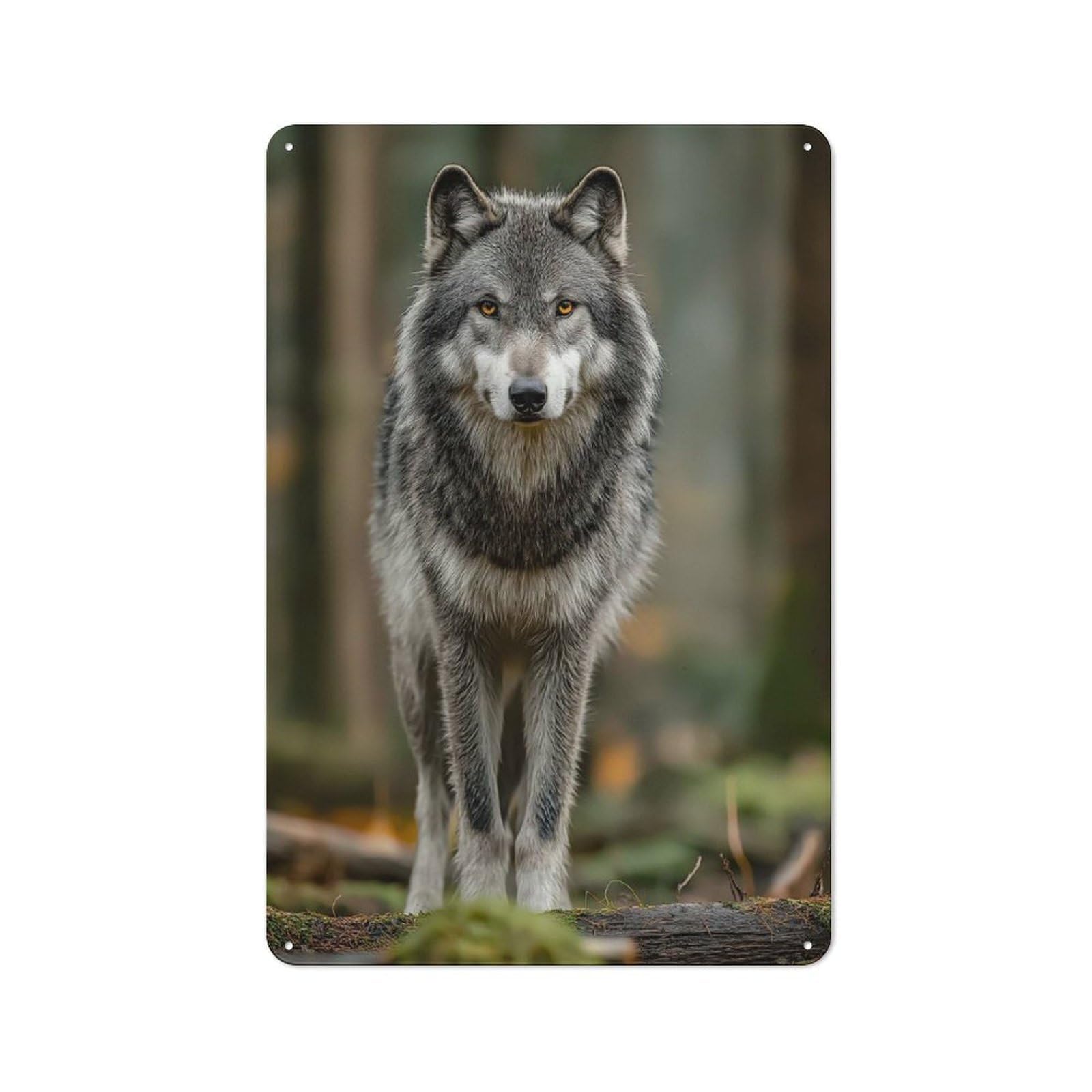 Junmoney Style-7 Farmhouse Wolf Portrait In Forest Setting Country Metal Sign 30X20cm, Cottage Wall Art For Farmhouse Kitchen, Pantry Or Dining Area
