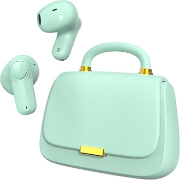 ANCwear Sage Green Mini Purse Earbuds for Women Teens, Matcha Cute Ear Buds with Handbag Charging Case, Bead Chain, DIY Stickers, Bluetooth 5.3, 22H Battery Life, Aesthetic Gift Earbuds for Girls