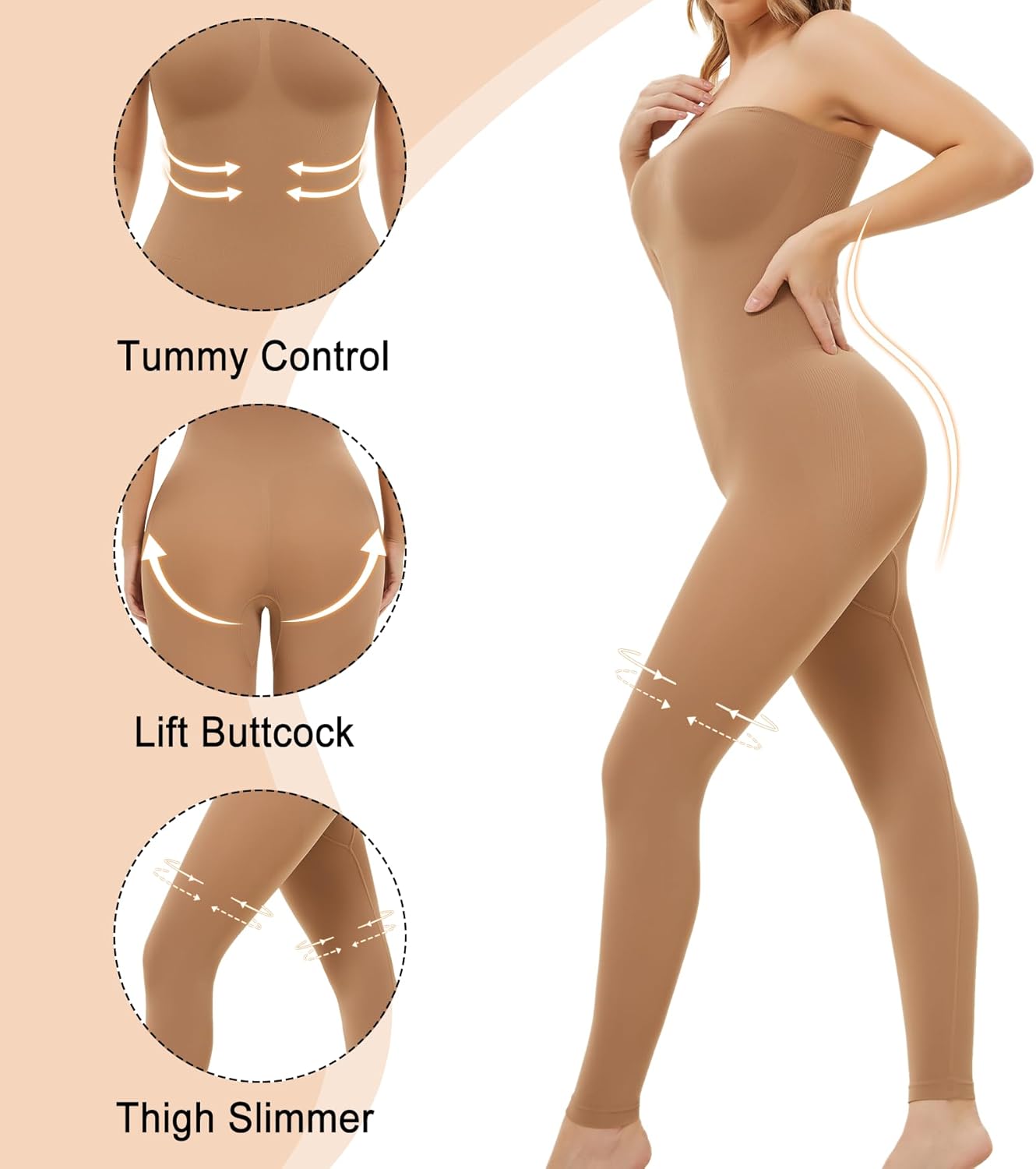 Strapless Shapewear Bodysuit Tummy Control 4-in-1 Convertible with Detachable Straps Butt Lifting Full Body Shaper - Image 4