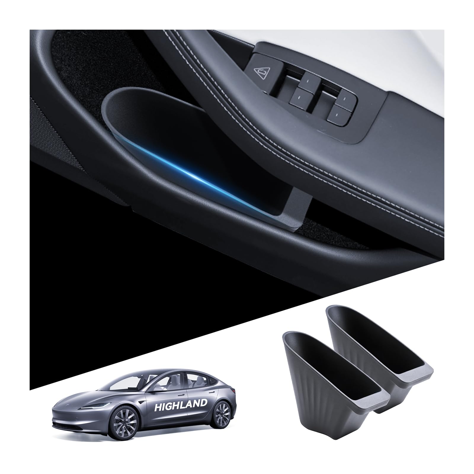 2 Pcs Autotür Mülleimer für Tesla Model 3 2024-2026 Innenraum Mülleimer Seitentasche Schlitz-Aufbewahrungsbox Wasserdichtes TPE Passgenau für Model 3 Highland Praktisches Autozubehör (Schwarz)