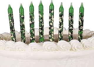 8-Pack Green Camouflage Birthday Candles – Army Camo Cake Toppers for Boys, Girls, and Military-Themed Parties