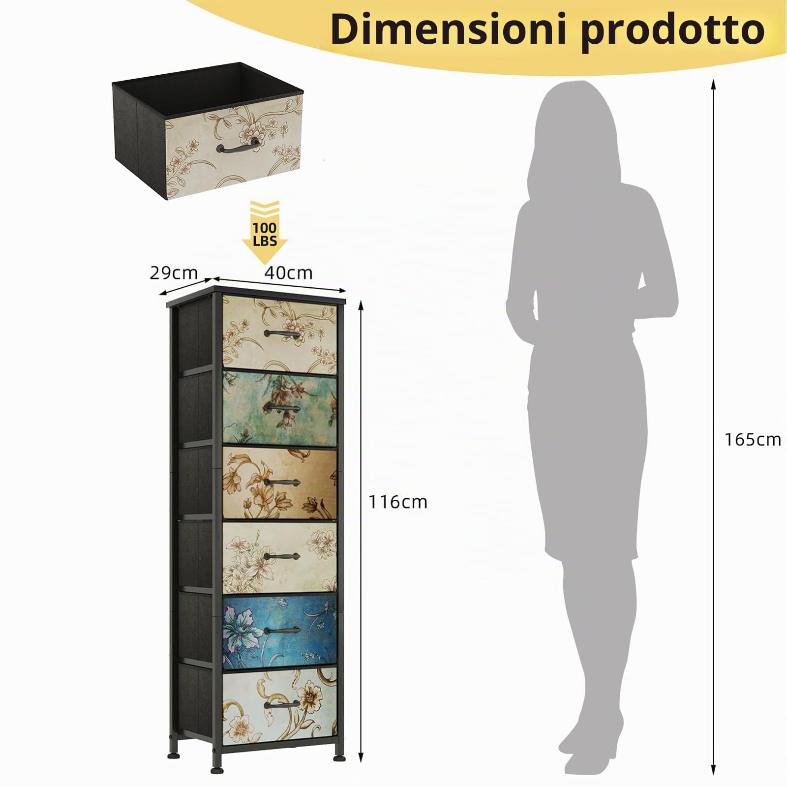 CAIYUN Cassettiera in tessuto, armadietto con 6 cassetti, tavolo da toeletta bohémien,Cassettiera per Corridoio in Tessuto, con vano contenitore in tessuto per soggiorno, camera da letto