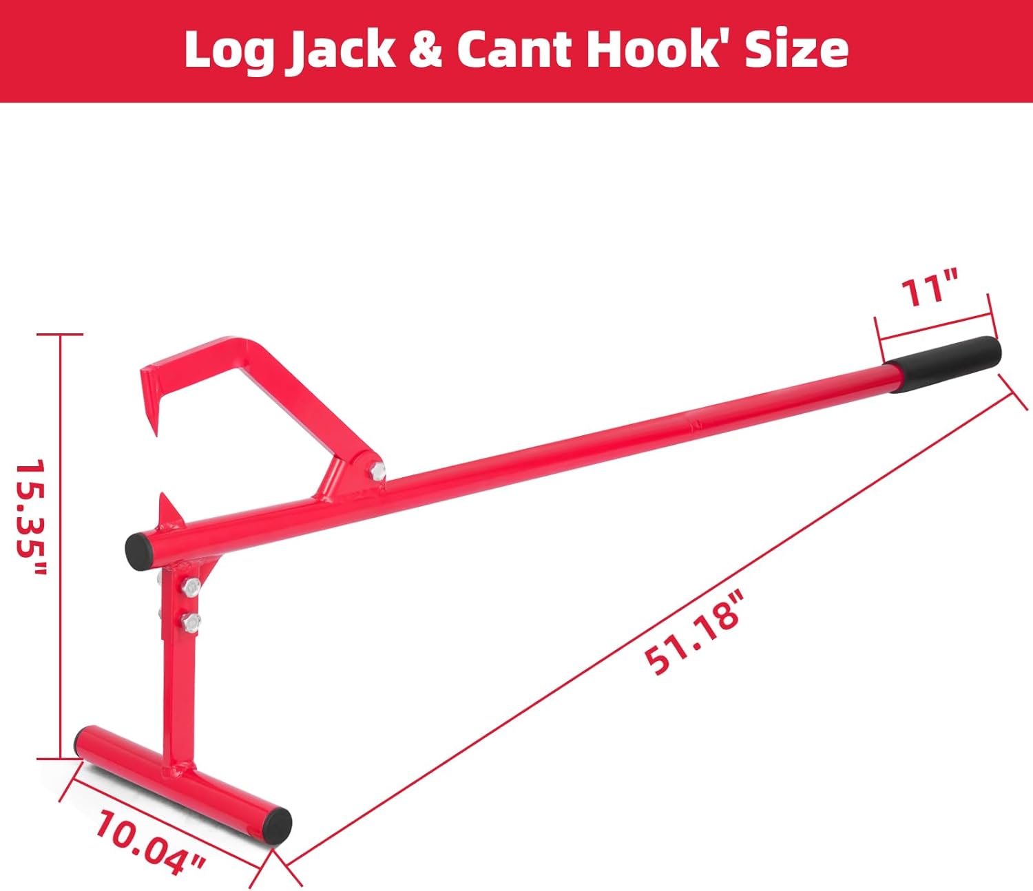 51.18"" Timberjack Log Lifter, Adjustable Log Roller Cant Hook,Heavy-Duty Carbon Steel Log Jack for Rolling and Raising Up The Logs,Log Roller Tool, Black