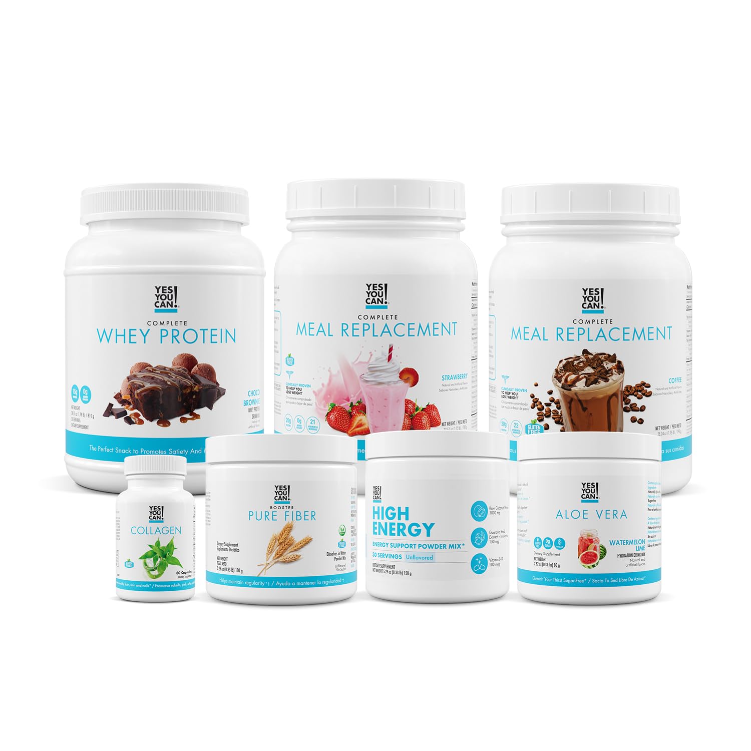 Yes You Can! GLP‑1 Nutrition Support Bundle – 3 Meal Replacement Shakes, Aloe Vera Hydration Mix, High‑Energy Mix, Collagen Capsules, & High‑Fiber Mix – Stack to Complement GLP‑1 Use