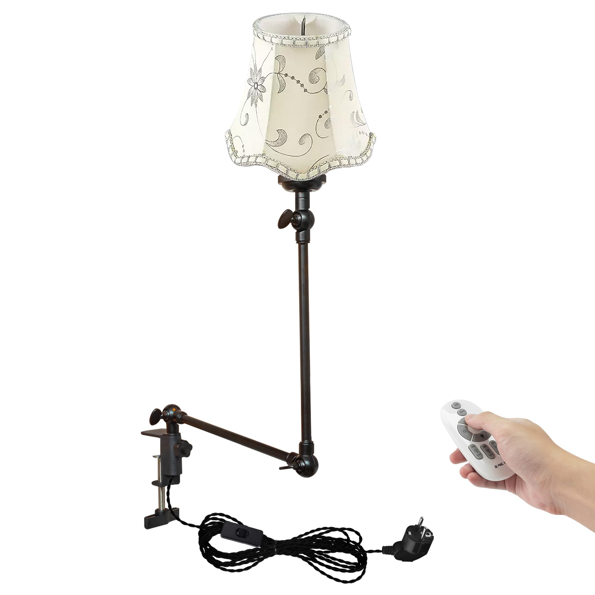 Klemmleuchte mit Fernsteuerung,1 Packung Leselampe mit 2,5 m Kabel, Dimmbar Nachttischlampe,Augenpflege Schreibtischlampe für Büro Heimgebrauch, E27 Lampenhalterung - DZ0332/24