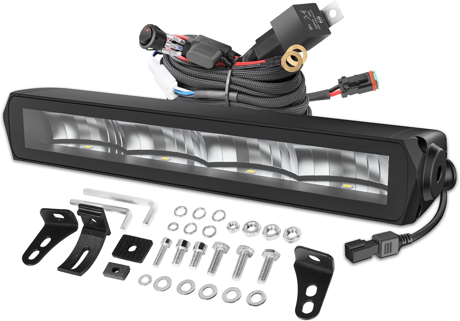 OFFROADTOWN 9'' Single Row LED Light Bar Off Road Lights with Wiring Harness Super Slim Fog Lights LED Work Light for UTV ATV Truck Chevy Honda Polaris