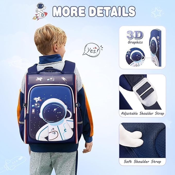 Image of School Bag -Unicorn Astronaut Bags for Unisex 2-12 Year Stylish Durable Water-Resistant 3D Backpack Shoulder School Bags for Unisex Birthday Gift for children,School Bag.