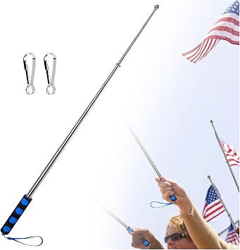 Telescopic Handheld Flagpoles with Clips 53" Portable Stainless Flag Pole Extendable Flag Stick Guiding Flag Pole with Anti-Slip Grip Blue