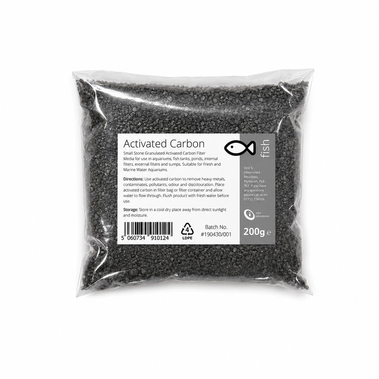 Intralabs Activated Carbon 200g - Small Charcoal Granules Fish Tank Filter Media Aquariums