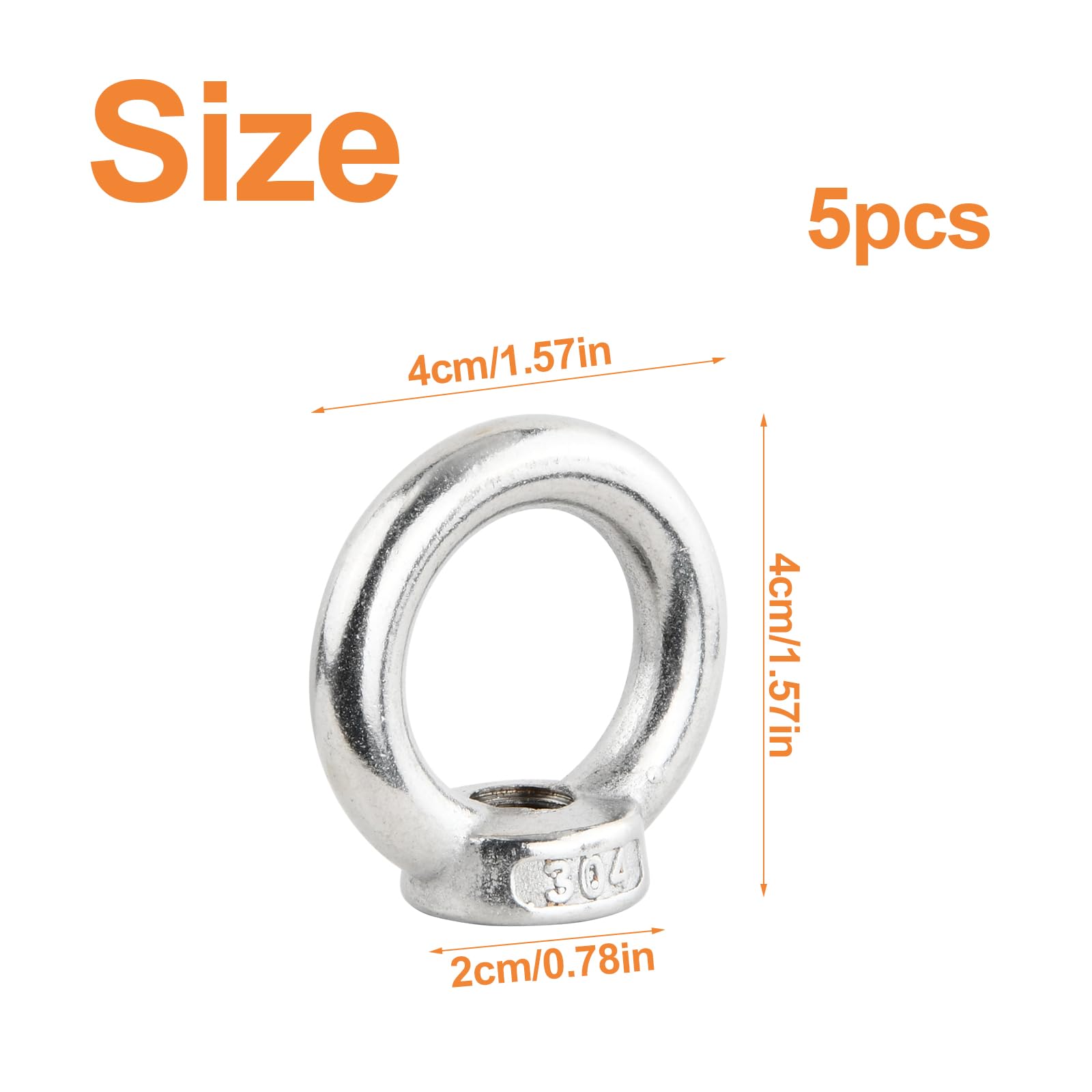 Gudalea 5pcs M10 Stainless Steel Ring Nut, 230KG Load Capacity, Left Hand Thread, Forged Eye Type, Silver - Image 3