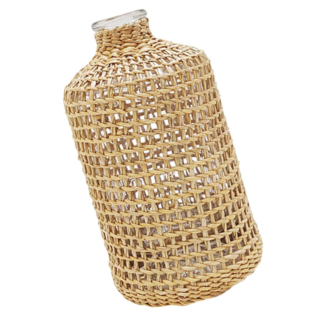 Vase en verre paille tisse style rustique naturel fleurs sechees fraiches