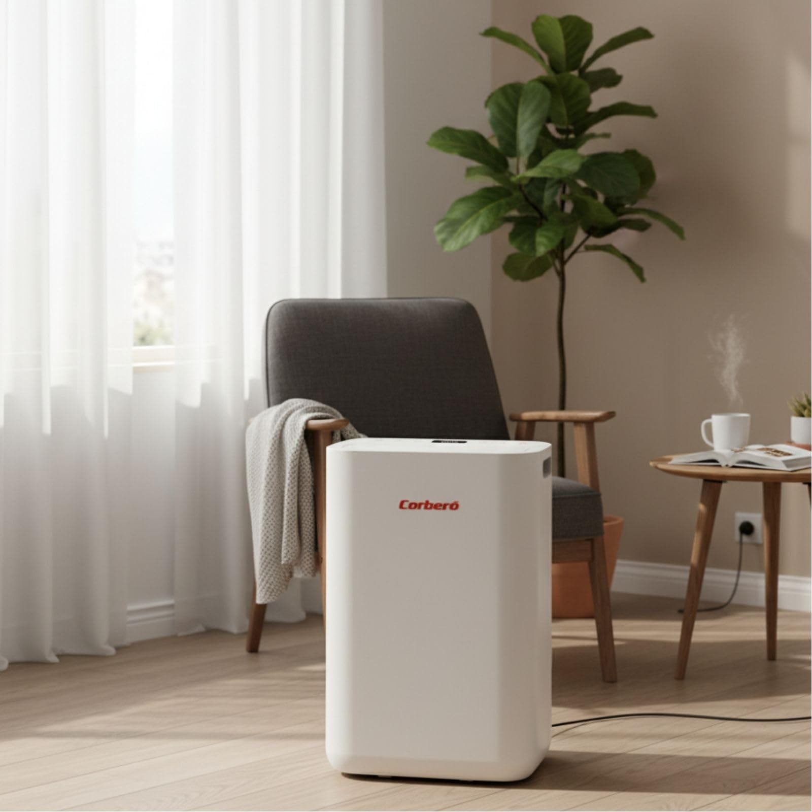 Osuszacz powietrza Corberó | CDWG13 | Pojemność 13 l/dzień | Zbiornik 2,3 l | Wifi | jonizator | Antybakteryjny filtr wstępny | Ciągły drenaż | automatyczne wyłączanie | biały