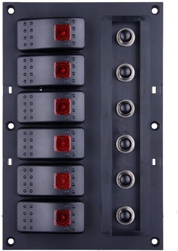 Marine Boat SPLASHPROOF Switch Panel Circuit Breaker 6 Gang LED Indicator Rocker