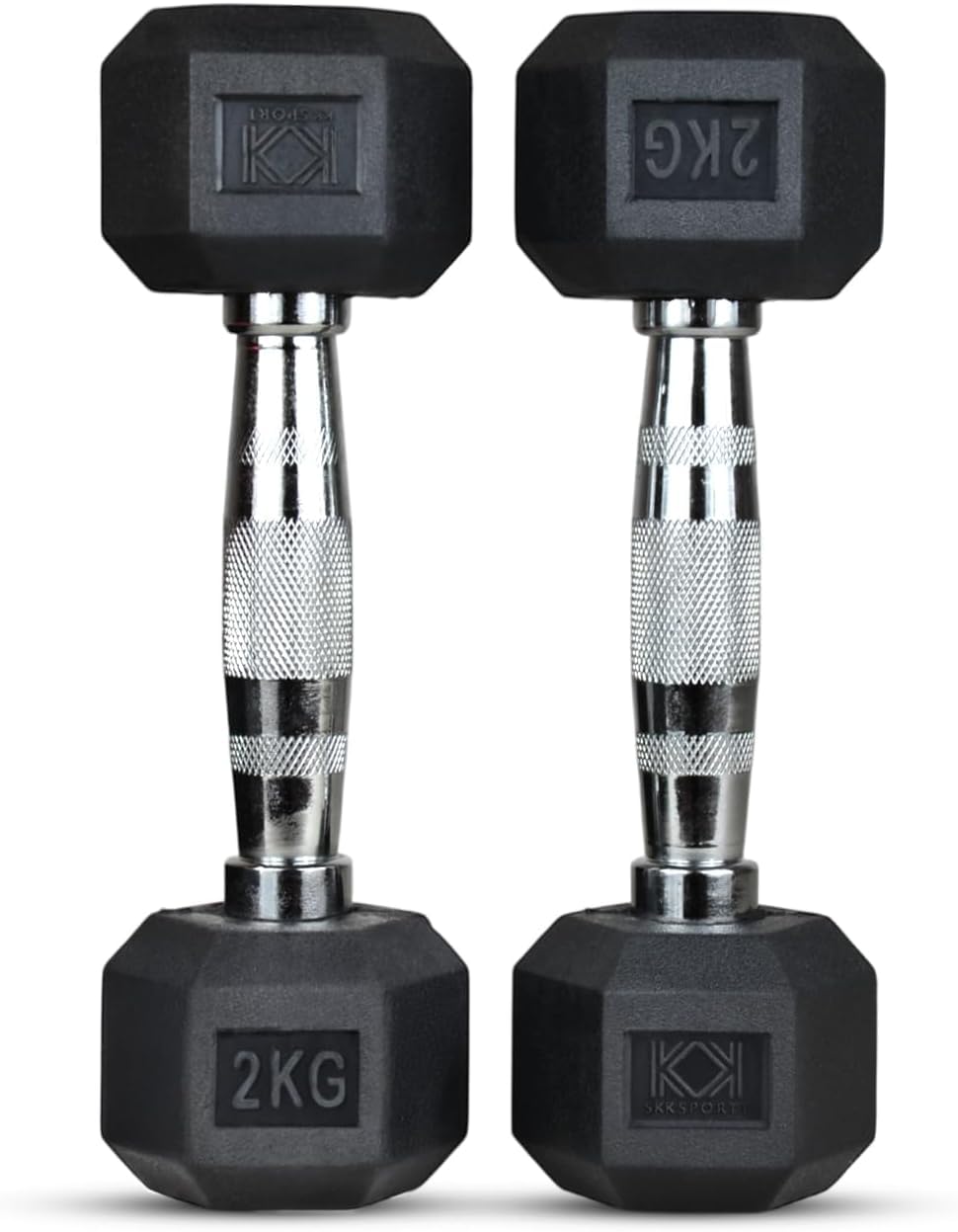 KK Hex Dumbbell Set - Dumbbell Weights For Weight Training - Hex Dumbbells Set With Rubber-Coated Heads, Stainless-Steel Core & Knurled Chrome Handle (2 X 2KG) — image 1