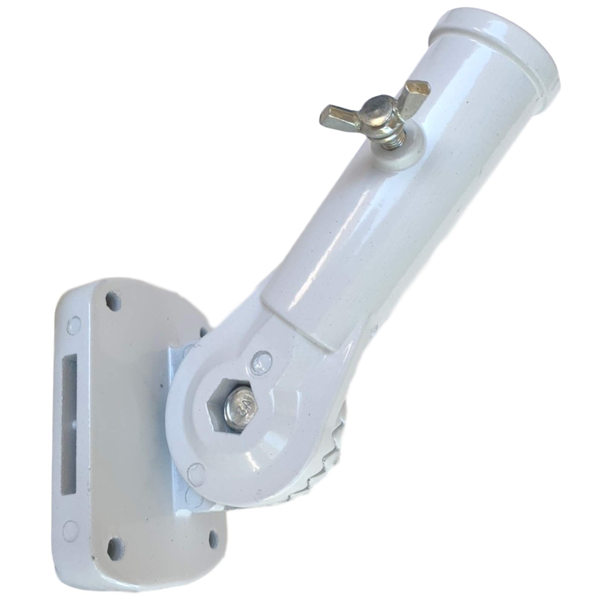 Premier Kites Adjustable Flag Pole Bracket | All Metal Heavy Duty Flag Pole Holder | for Poles Up to 1 1/6 Inches | White Flag Pole Holder Mounting Bracket with Hardware