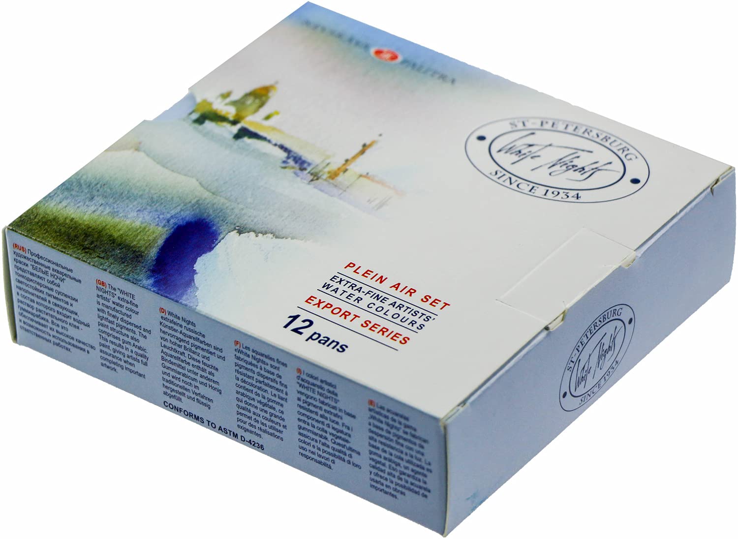 MasterClass White Night Künstler-Aquarell-Plein-Air-Set, 12 ganze Pfannen, Kunststoffbox