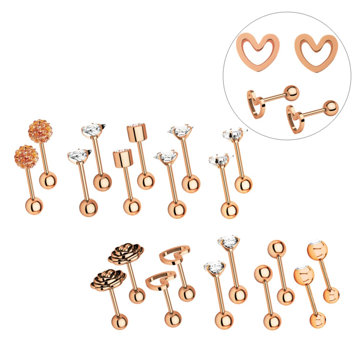 SOIMISS 20pares Conjunto Joyería Unisex Piercings De Acero Inoxidable Incluye Anillos De Cejas Pendientes De Zircon y Clavos Para Labios Para Uso Diario y