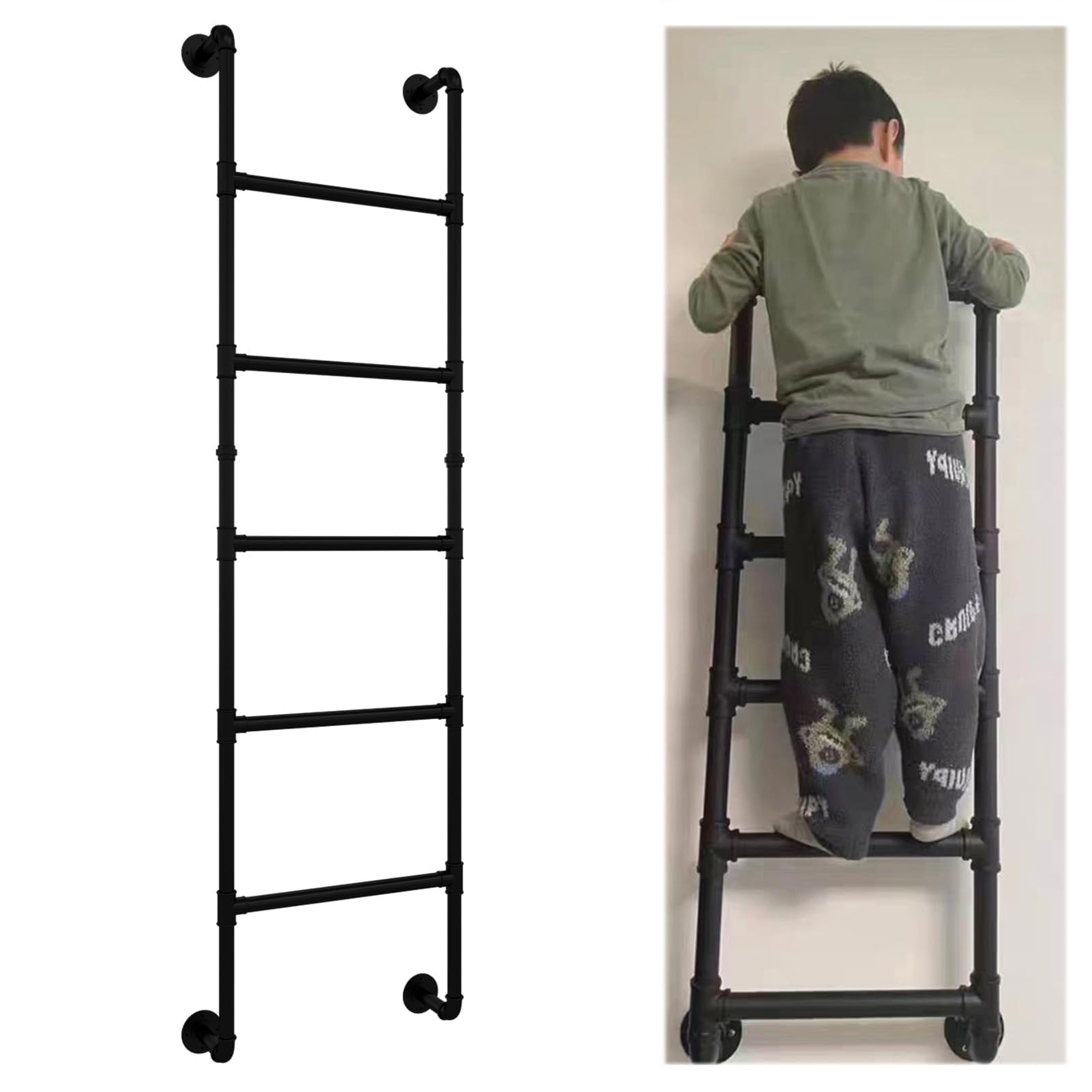 Wall Fixed Ladder, Wall-Mounted Double Bunk Bed Ladder, Multiple Sizes, Heavy-Duty, Attic/Basement/RV/Dorm(165cm/65in-5Step)