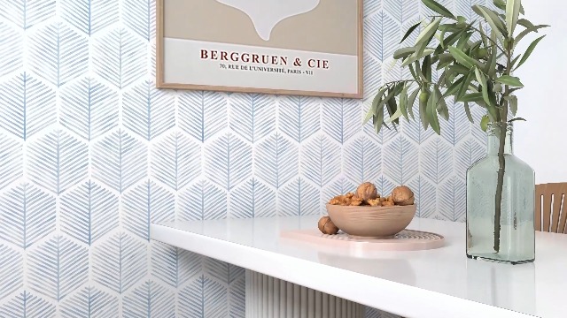 MelunMer Modern Peel And Stick Wallpaper Boho Contact Paper For Cabinets/ Drawers 393In L 17.3In W Self Adhesive Removable Wallpaper For Bedroom/ Bathroom Waterproof Geometric Contact Paper Blue/White - View #7