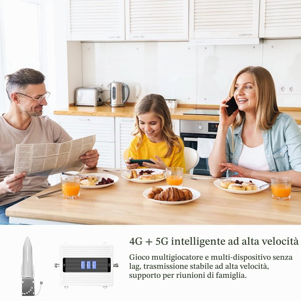 Weytoll Amplificatore Segnale Cellulare 4G 3G 2G LTE (8900/1800/2100), Amplificatore di segnale a banda trifrequenza 70dB alti guadagni
