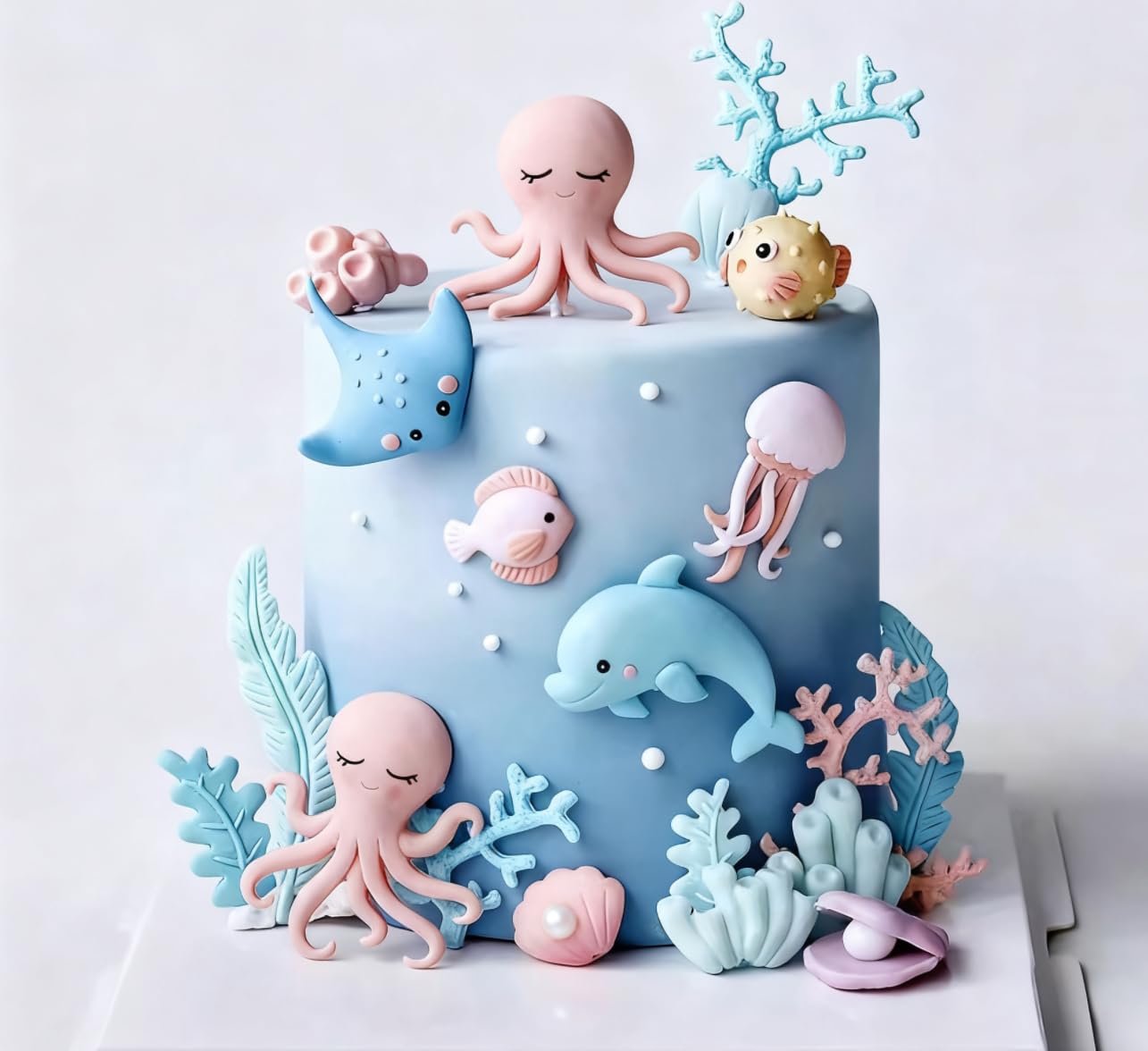 Under the Sea Ocean Birthday Cake Decorations Sea Ocean Party Favor Supplies for Sea Ocean Theme Baby Shower Birthday Party - Image 4