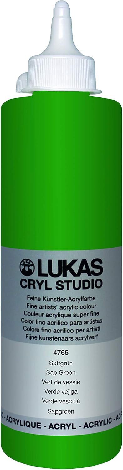 Lukas CRYL Studio Artist Acrylic Paint, Sap Green, 500 ml Bottle - High Pigment Acrylic Paints for Canvas Painting, Large Scale Works - Medium-Viscosity, Water-Mixable, Fast Drying