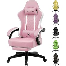 GTPLAYER Gaming Chair with Footrest, Ergonomic Computer Desk Chair with Pocket Spring Cushion Home Office High Back Support Lumbar Support Heavy Duty Wide, Pink