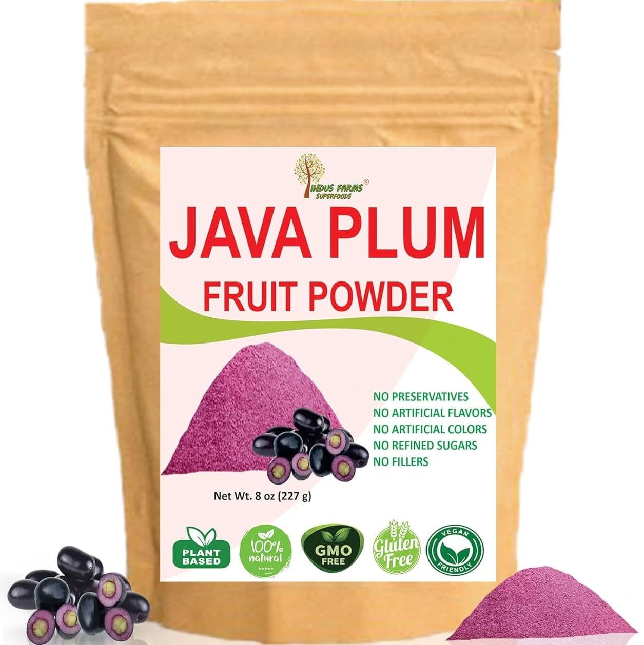 Indus Farms Java Plum Fruit Powder, 8 oz | Exotic sweet-astringent flavor for Baking, Beverages/Cocktails, Nutritious Food Coloring | GMO-Free, Vegan, Plant-based