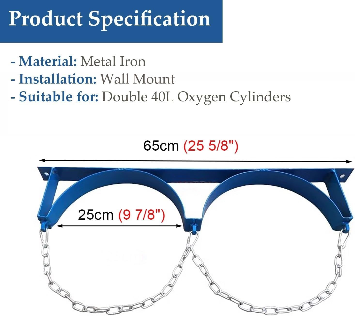 Soporte de Pared para bombonas de oxígeno - Soporte Resistente para Tanques de Gas con Cadenas de Seguridad para bombonas de O2, nitrógeno y acetileno - Perforado previamente para una fácil