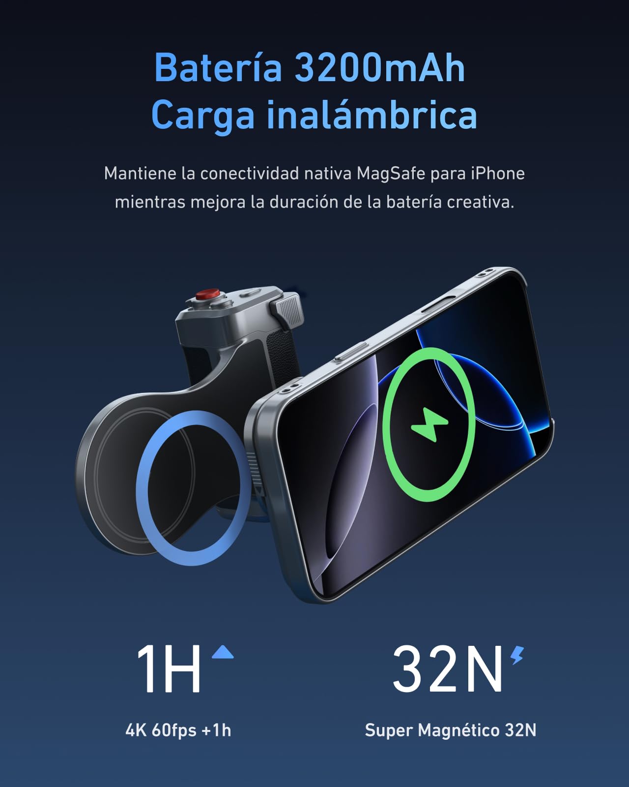 TELESIN Master Grip Kit para iPhone 17 Pro MAX, Kit Estándar de Magnética Agarre, Batería integrada de 3200mAh, Carga inalámbrica, Funda de grafeno para Enfriar el iPhone, Agarre de Estilo DSLR