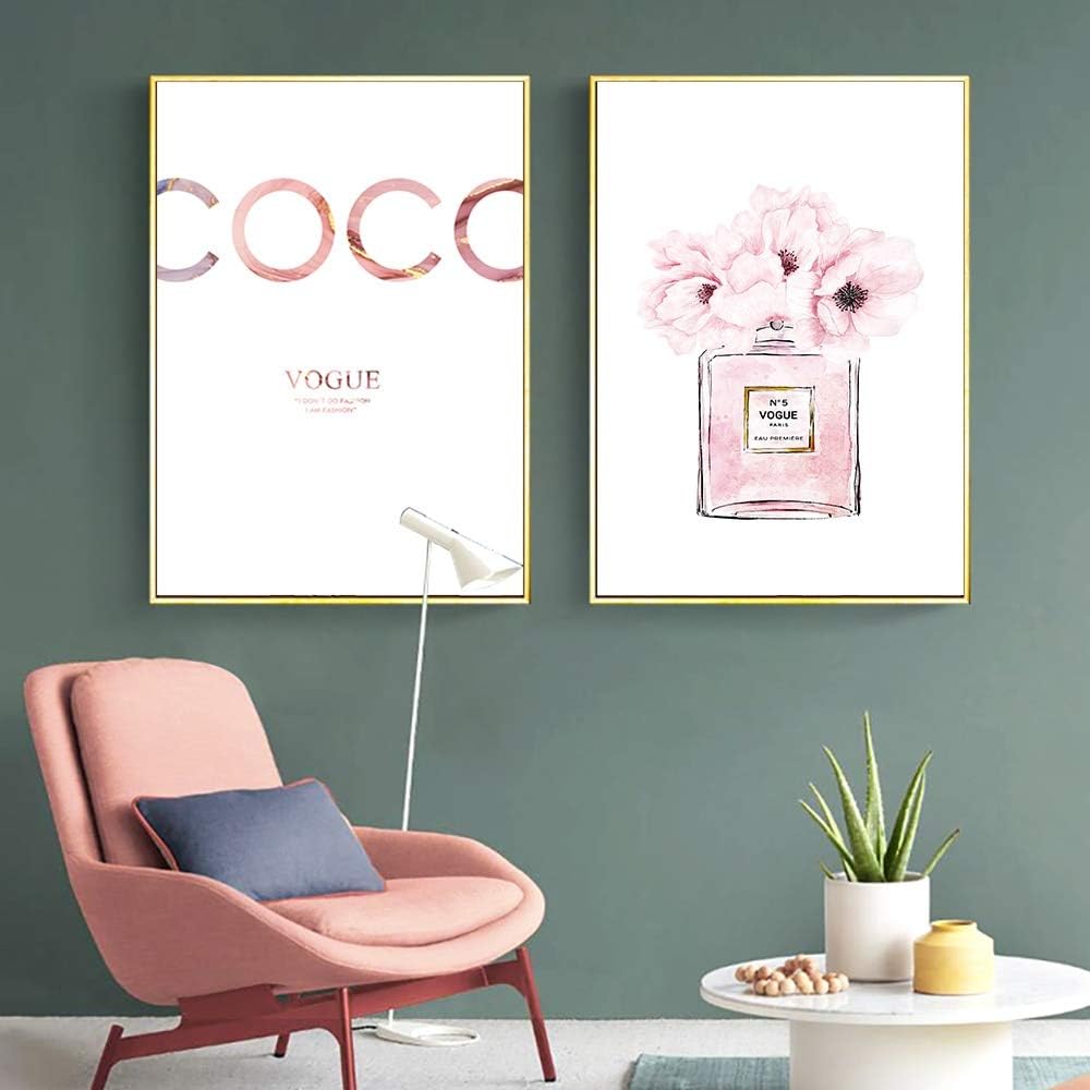 BRT 1 Piece/3 Pieces/2 Pieces Abstract Canvas Painting Perfume Pink Peony Posters And Prints Quotes Perfume Bottle Painting Wall Pictures For Bedroom Decor 40X60cm unframed 2 pcs discount
