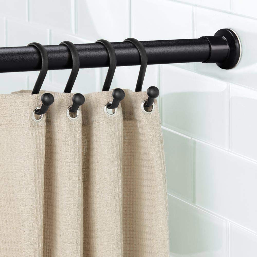 KINLO Duschvorhangstange 70-105cm Teleskopstange aus Edelstahl Kleiderstange ohne Bohren Matt Schwarz Klemmstangen Kleiderbügelstang Wäschestange für Wäschezimmer & Balkon