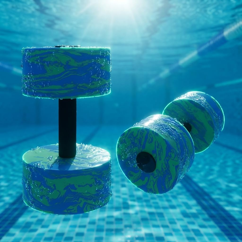 Water Aerobics Dumbbells, Blue Marbled EVA Foam Aquatic Exercise Weights, Detachable DIY Pool Fitness Equipment