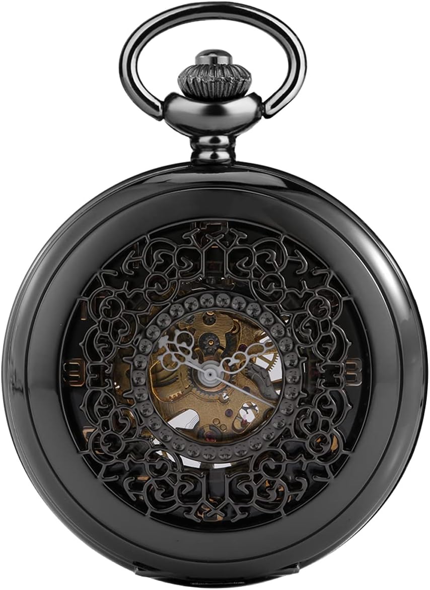 Carrie Hughes Mens Vintage Baroque Roman Mechanical Pocket Watch with Chain in Box WPK914.B