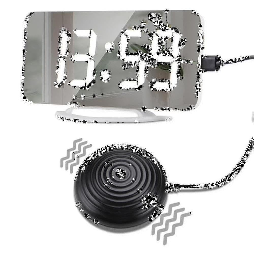 Reloj despertador vibratorio fuerte para adultos sordos durmientes pesados, reloj digital con espejo con agitador de cama F