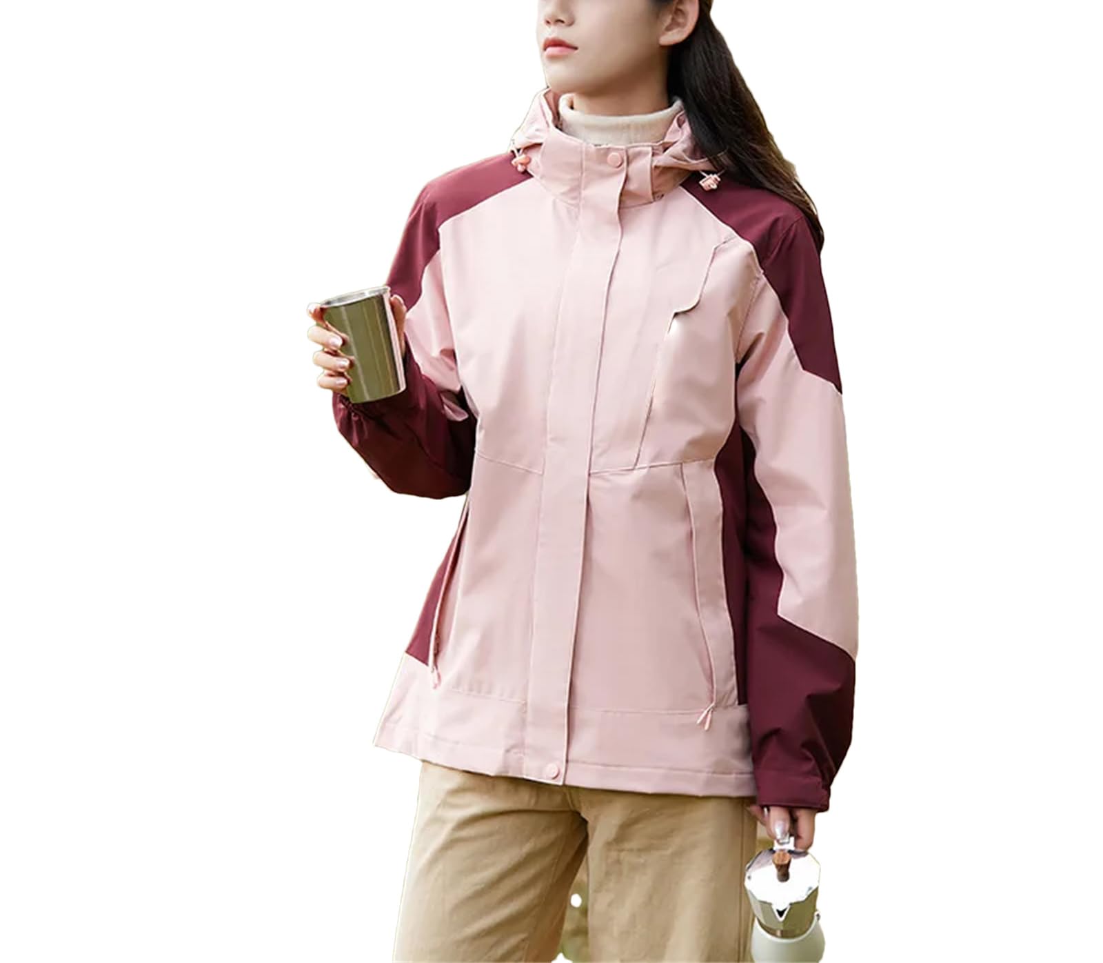 Chaqueta resistente al viento para mujer, chaqueta de correr al aire libre, desmontable, con capucha, bolsillo con cremallera, chaqueta cálida para viajes y montañismo