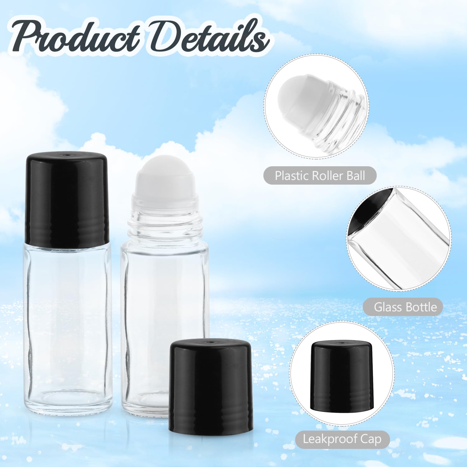 Nachfüllbare Glasflaschen mit Kunststoff-Rollkugeln und Deckeln für DIY-Deodorant, ätherische Öle, Lotion, Kosmetika, 50 ml, 10 Stück