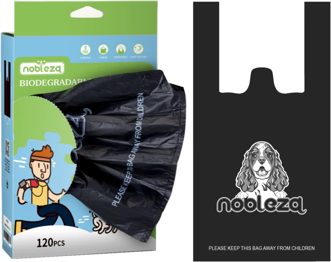 Nobleza 240 Dog Poo Bags, Poo Bag with Tie Handles Extra Thick and Strong, Poo Bags Dogs 100% Leak-proof, Pet Poop Waste Bags
