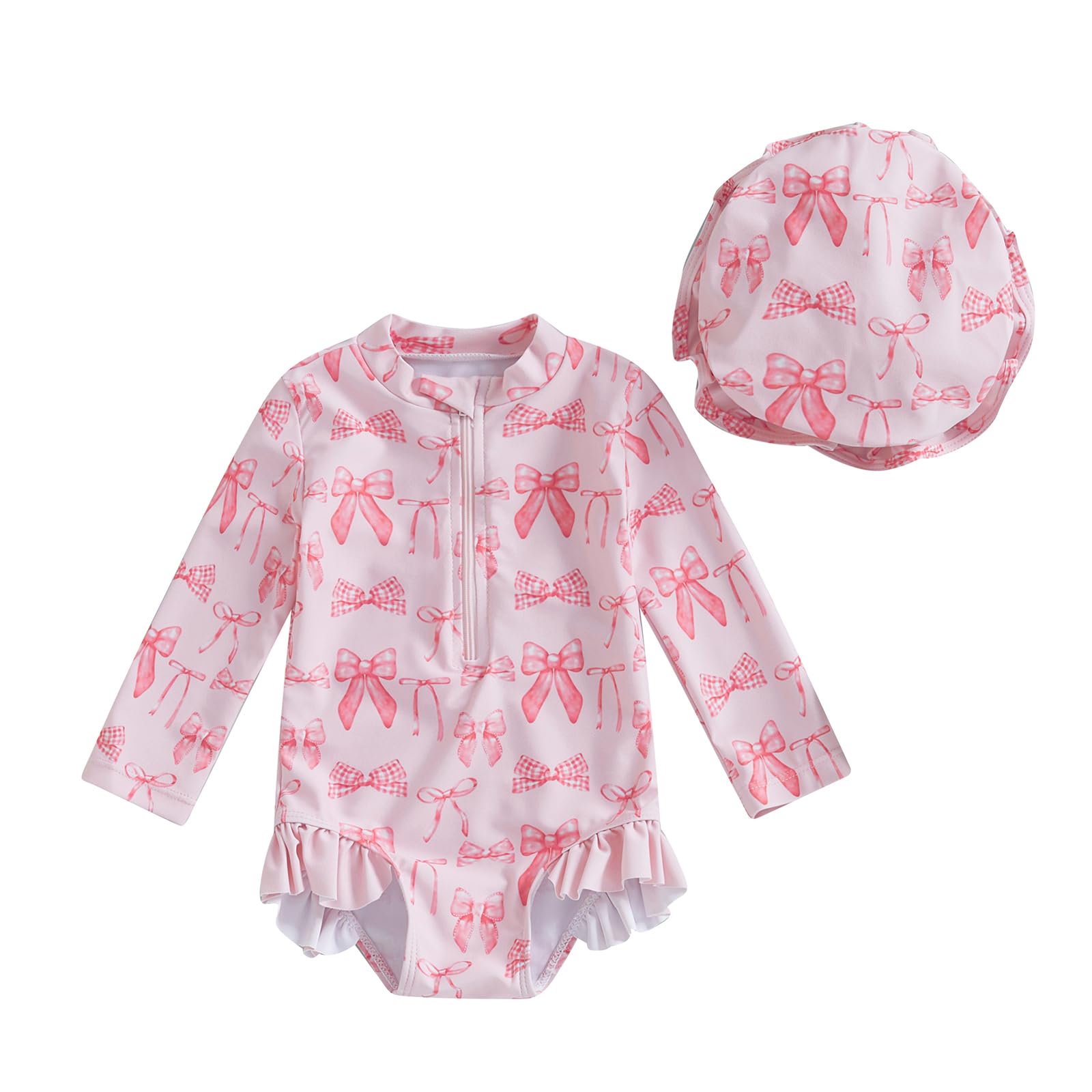 Baby Girl Swimsuit Baby Girls Long Sleeve One Piece Swimsuit Romper with Hat Bathing Suit Beach Rash Guard