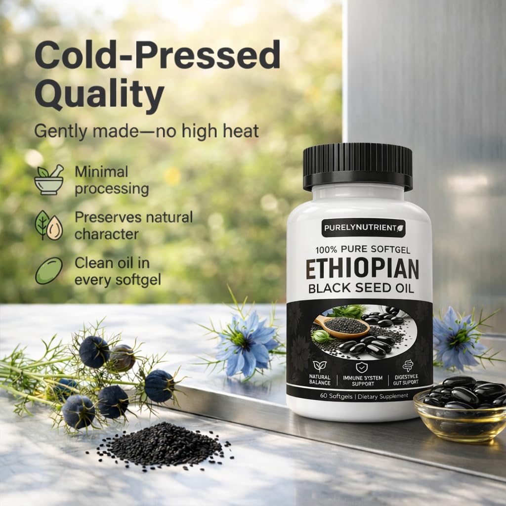 Ethiopian Black Seed Oil Capsules, Pure Black Seed Oil Organic Cold Pressed with 4.64% Thymoquinone, Non-GMO, Gluten-Free, 60 Softgels — Amazon image 4