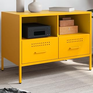 WKIEQACO Centros de entretenimiento y soportes de TV, mueble de TV, color amarillo mostaza, 68 x 39 x 50,5 cm, acero