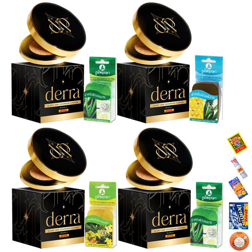 EXPRESS SHIPPING BY DHL Derra Glowy And Coverskin Cushion No.1 Light Natural SPF 25 PA+++ Matte Smooth Soft Oil Control 10g. (Packs of 4) By Tumtimshop [Get Free Beauty Gift]