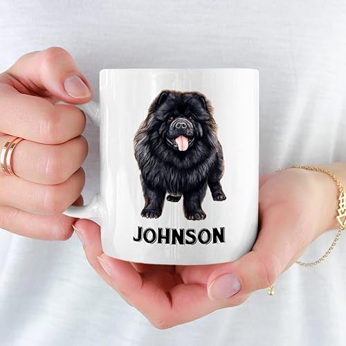 Miniatura 6 de Taza de café negra personalizada con nombre Chow Chow Chow de 11 onzas, taza de café blanca personalizada para perros Chow Chow, regalos para Chow