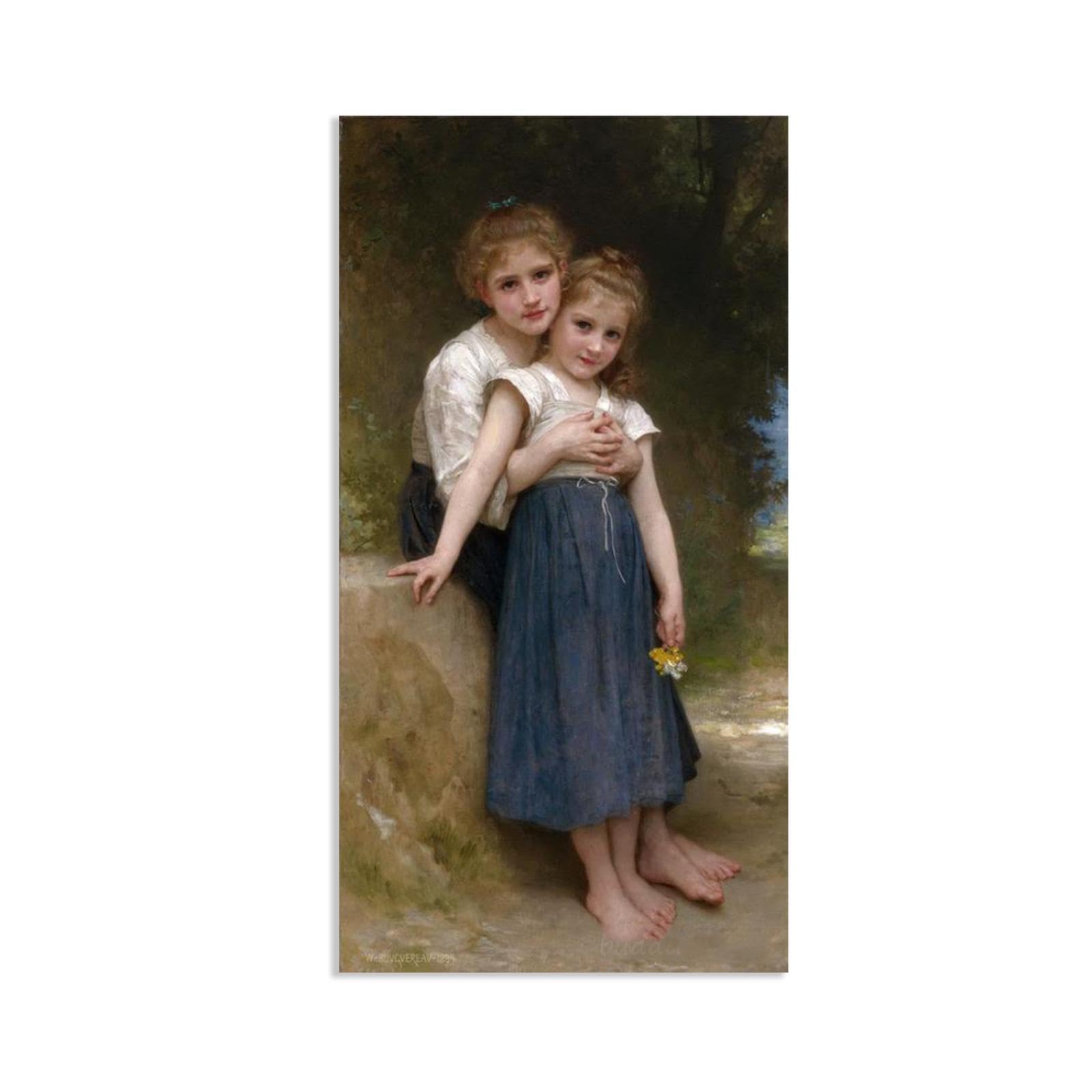 RXNHGJDS William-Adolphe Bouguereau Wall Art Two Sisters Classical Art Prints Picture Famous Artwork Wall Decor for Living Room Bedroom Bathroom Home Decor 90x50cm frameless