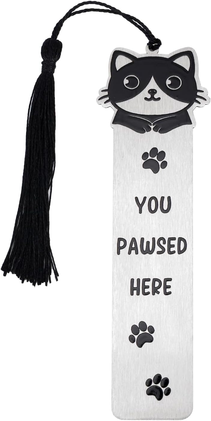 Cute Cat Bookmark, Zinc Alloy Kitten Paw Print Bookmarks Reading Gifts for Cat Lovers Funny Black Kitten Book Marks Animal Bookmark Gifts Book Accessories for Reading (Style A)