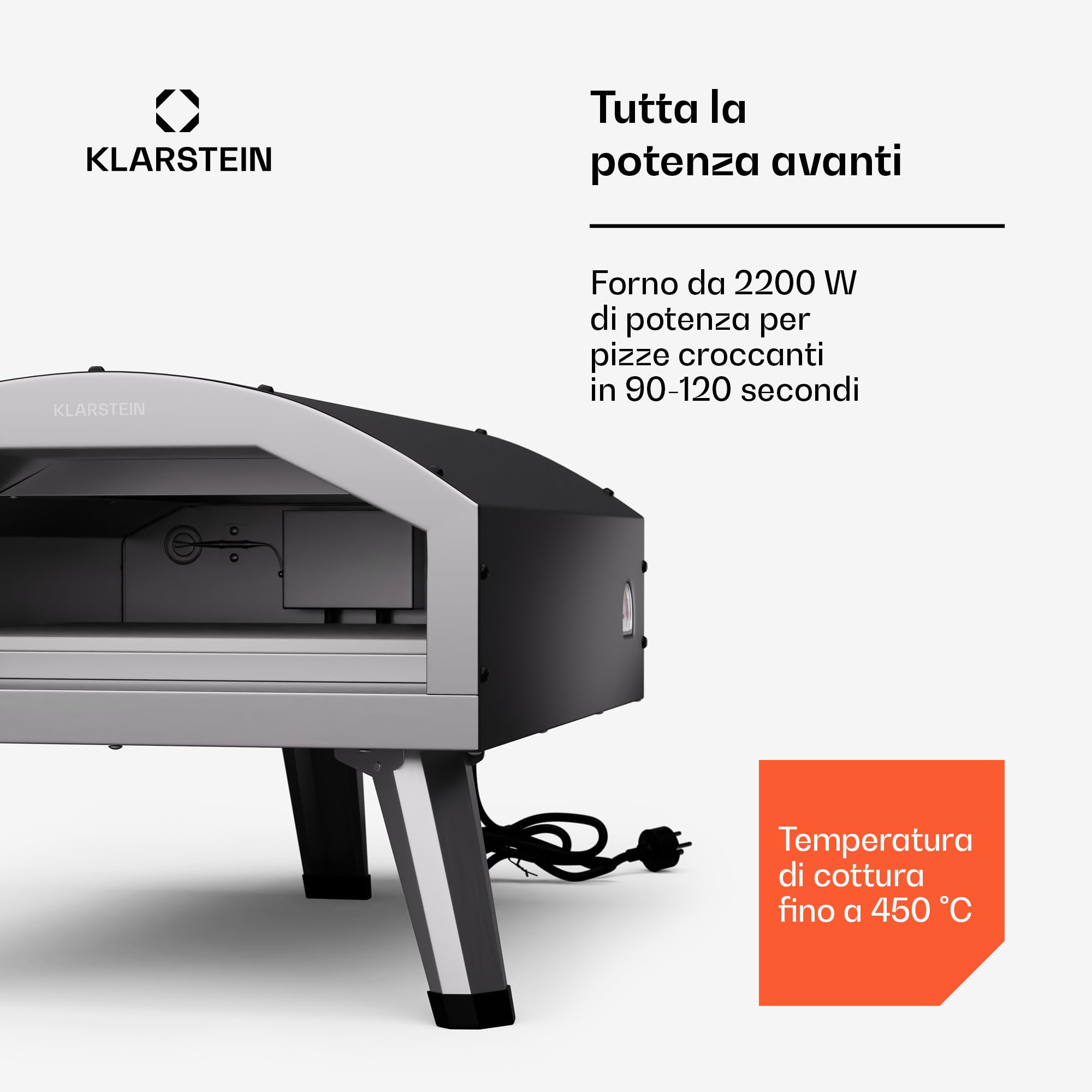 Klarstein LaFiamma Forno Per Pizza Elettrico 2200W Doppio Riscaldamento Termometro Pietra Inclusa 450°C