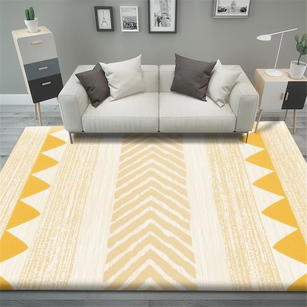 Tapis salon 140x200cm jaune à motifs triangles pour déco chambre adulte